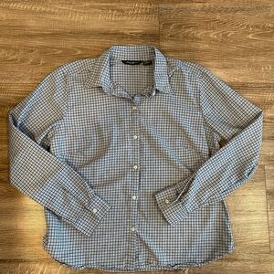 Eddie Bauer Women’s Large Plaid Button Down Shirt Blue Black White